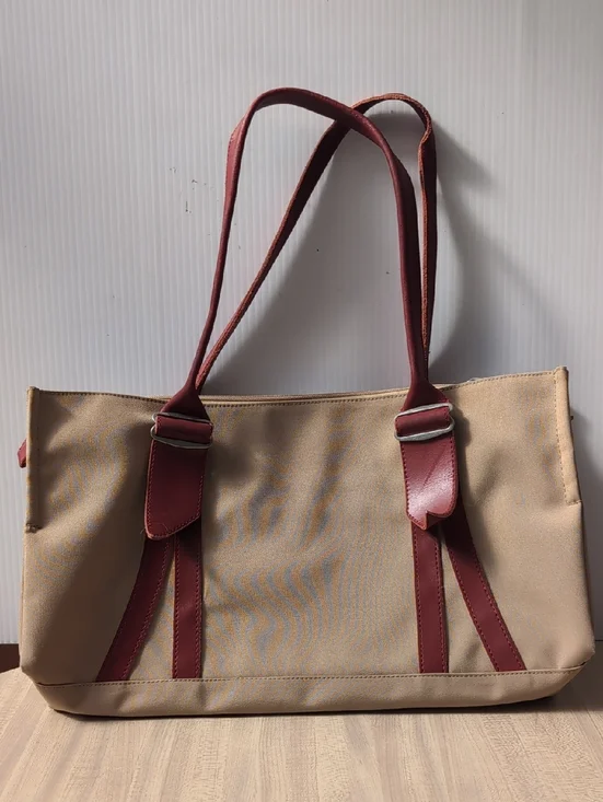 Jack Gomme Canvas Tote with Burgundy Trim and Straps