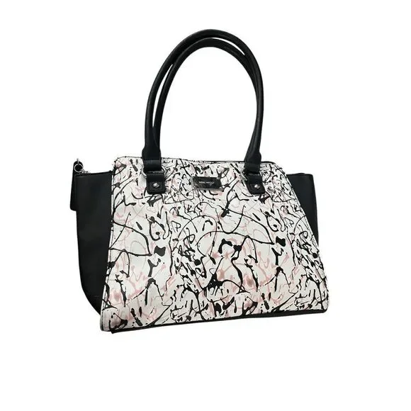 Nine West Satchel Splatter Pattern in Pink, White, and Black Good Condition