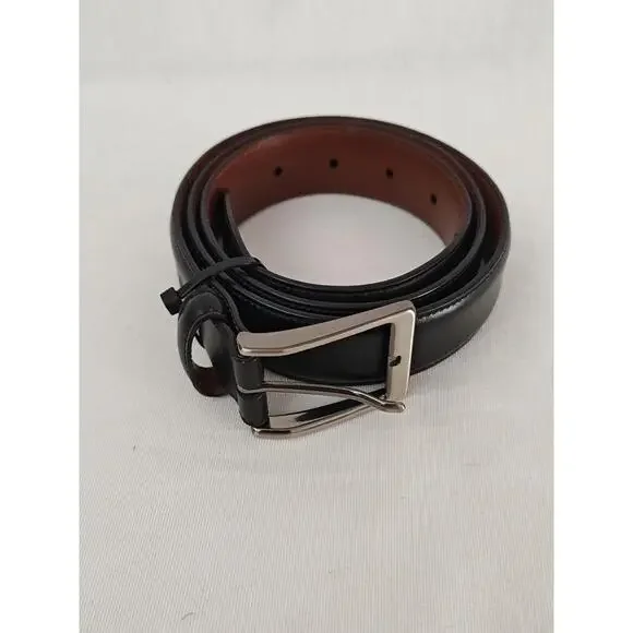 Penguin Black‎ Genuine Bonded leather Silver Tone Buckle Men's Belt 40
