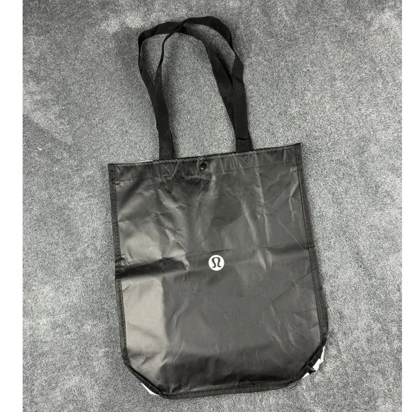 Lululemon Reusable Tote Bag Black White Logo‎ Large Shopping Gym Shopper Snap