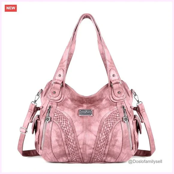 Washed PU Leather Tote Bag with Adjustable Strap, Multiple Pockets