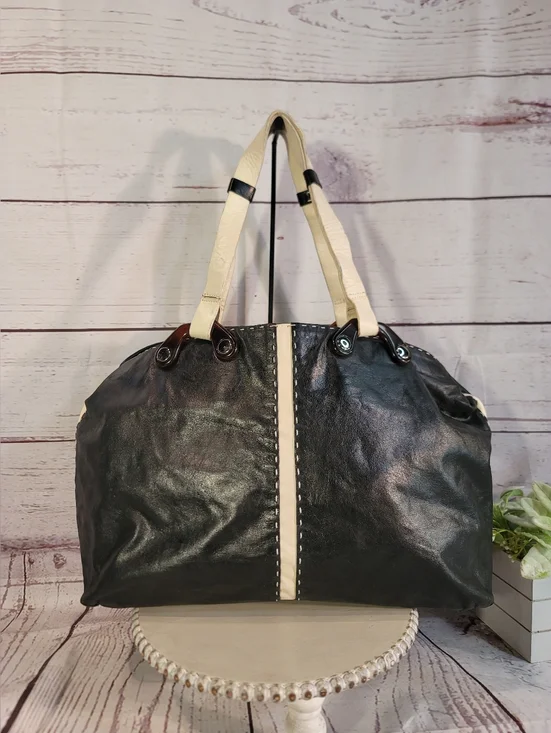 Cynthia Rowley Women's Black and Cream Large Leather Tote Handbag