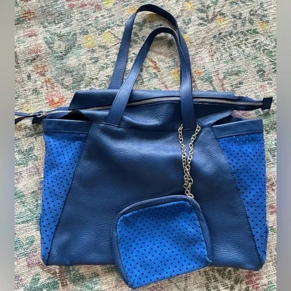 NICOLI Leather & Suede Slouchy Tote w/Pouch