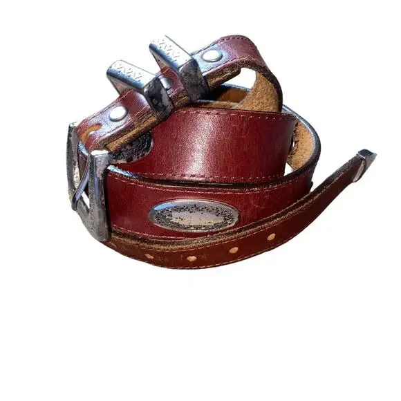 Vintage Genuine Leather Country Concho Western Brown Belt Silver 46