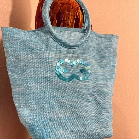 2000s Y2k Escada Island Kiss blue sequin tote bag blue sequin infinity symbol