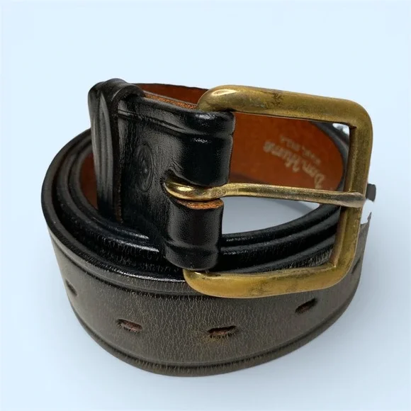 Don Hume Men's Black Leather‎ Belt Brass Buckle Size 38 B109