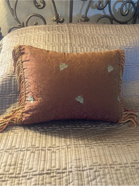 Ornate Burnt Orange Fringe Accent Pillow