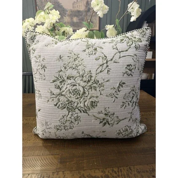 Oversized Square Floral Jacquard Pillow Green - Threshold designed Studio McGee