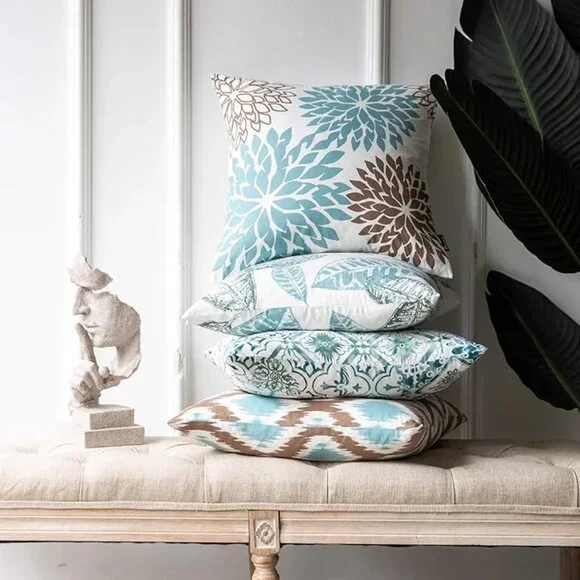 Phantoscope Decorative Pillow Covers | Set of 4 | 18x18 | Leaf Print