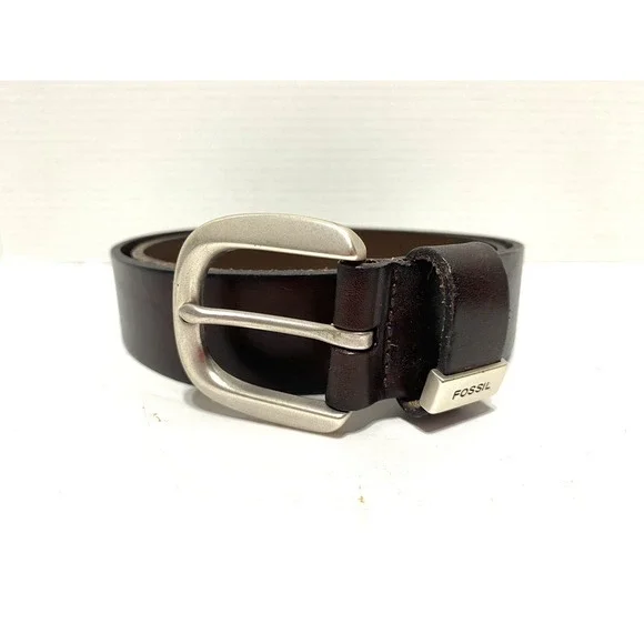 Fossil Mens Dark Brown Genuine Leather Belt Silver Buckle XL BT2191200