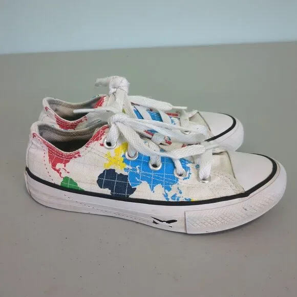Converse All Star Chuck Taylor Kids Youth Shoes White Blue 11 Map Sneakers