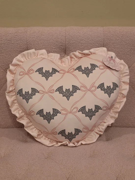 Coquette Heart Shaped With Ruffles Pink Bat Pillow