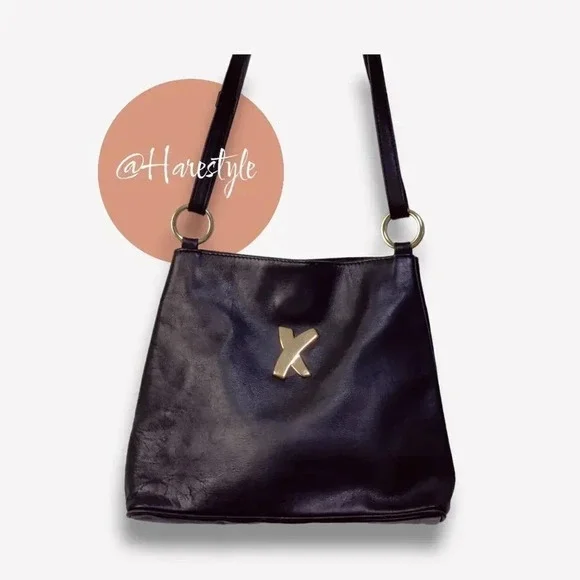 Paloma Picasso vintage black leather shoulder bag