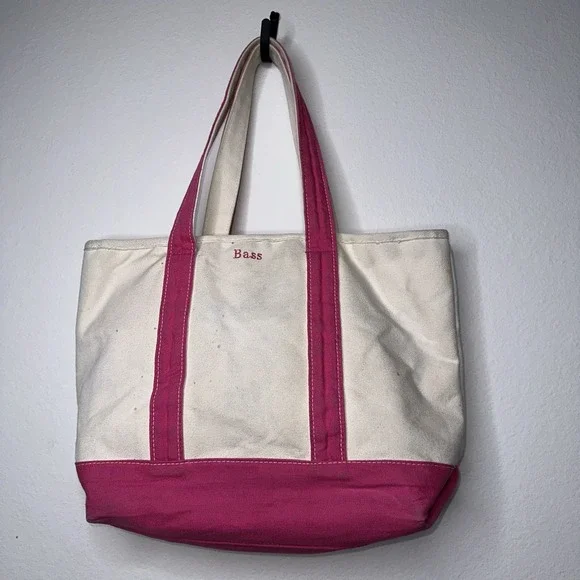 G.H. Bass & Co Vintage Canvas Tote Bag Baby Pink Bass Embroidery