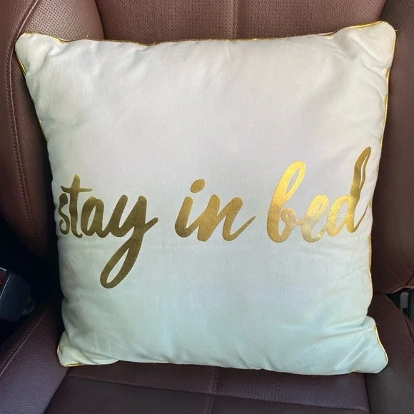 Stay in Bed ombré fade‎ white to sea green square accent pillow with gold trim