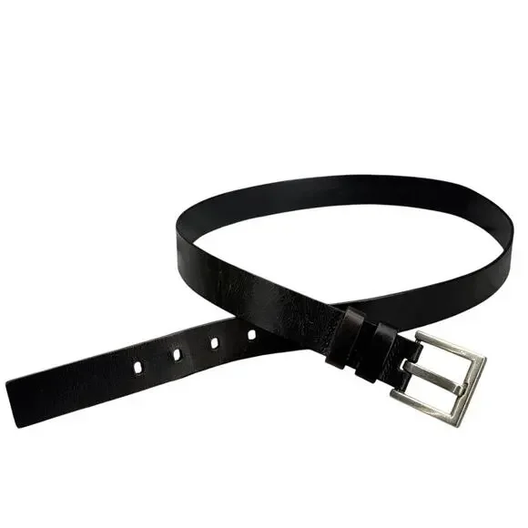 Dockers Black Leather Silver Square Buckle Dress Belt Men XL