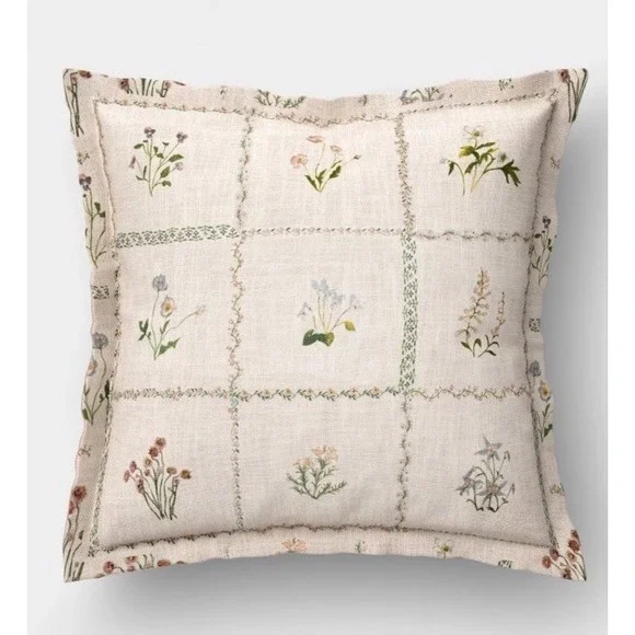 Threshold 18x18 Woven Floral Checkered Throw Pillow