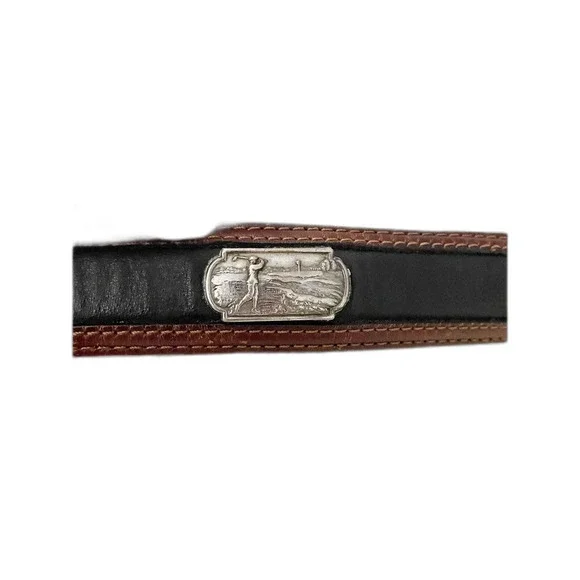 Onyx By Brighton Brown and Black Leather Silver Medallions Golf Swing Belt Sz 36