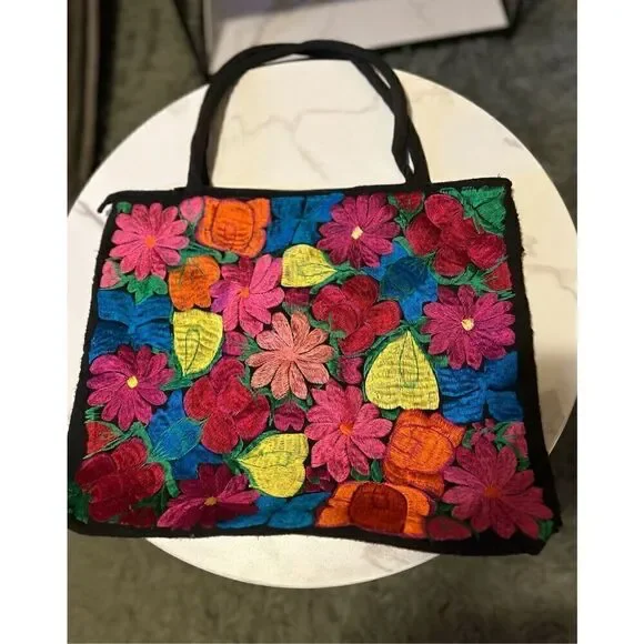 Embroidered Floral Tote
