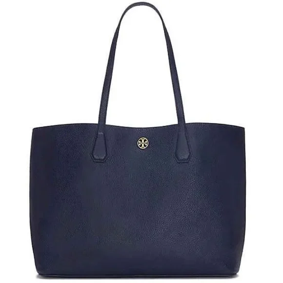 Tory Burch Navy Blue Pebbled leather Tote Bag
