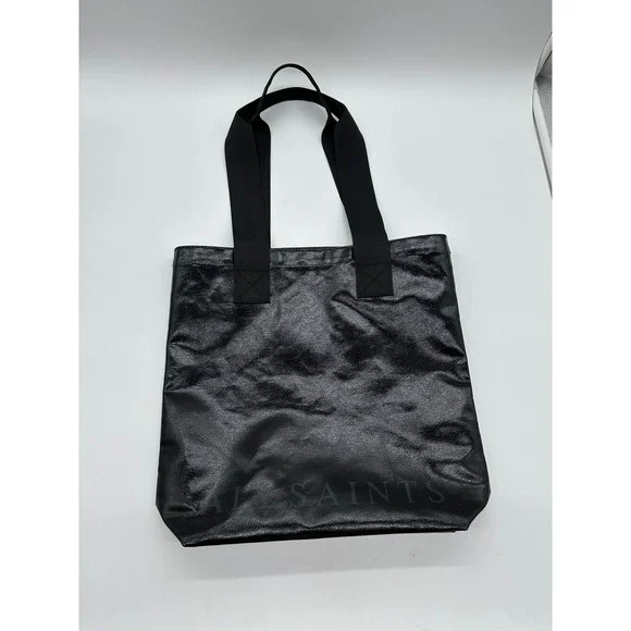 All Saints Black Tote Bag Luxury Logo Printed Carry-All Fashion Accessory Gift