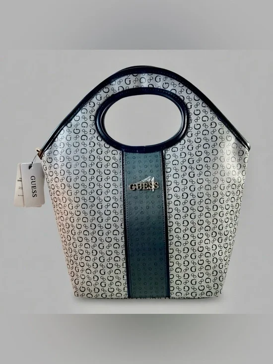 GUESS Cut Out Insulated Lunch Tote Charcoal Gray & Black 15x14x5 RCS9478081