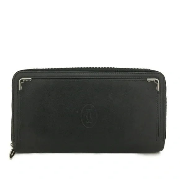 Authentic Must De Cartier Leather Zip Around Long Wallet GUC