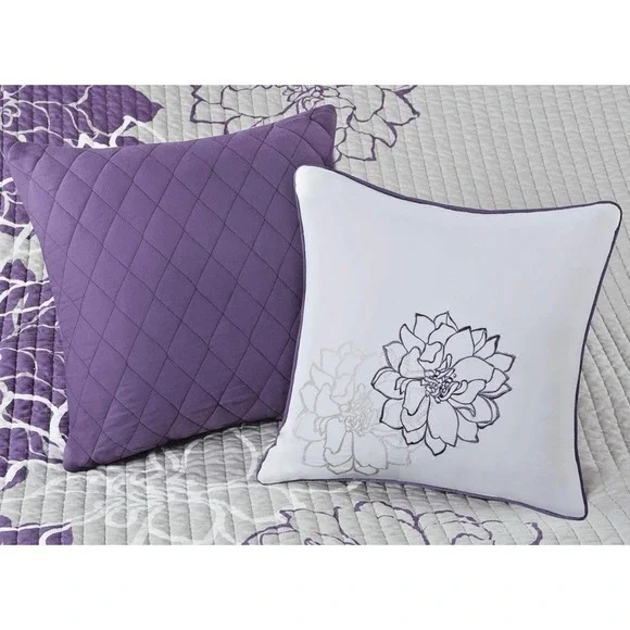 Madison Park Lola Decorative Pillows Solid Purple & White/Purple Floral