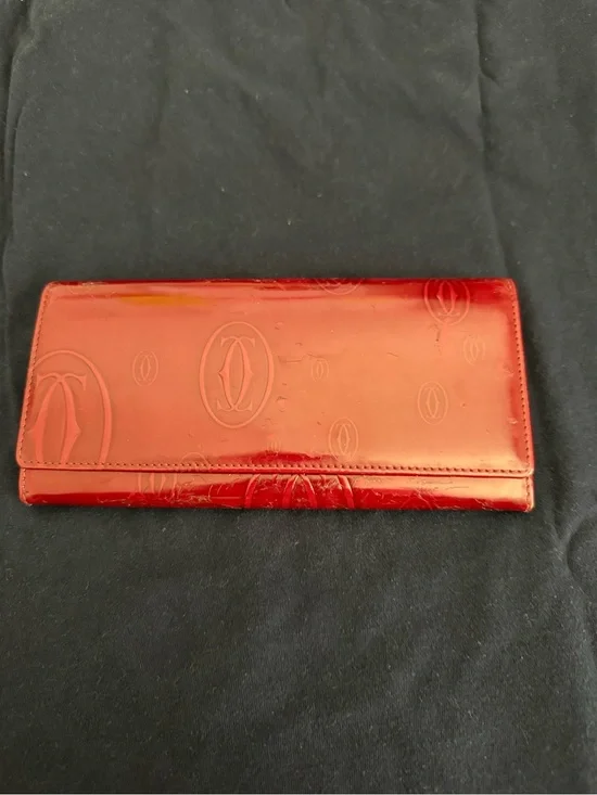 Cartier Red Patent Leather Long Wallet with Embossed Logos