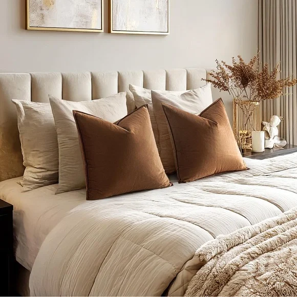 🆕 Chocolate Brown VELVET Euro Accent Pillow Covers Luxury High End Hotel Vibes