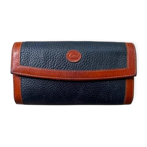 Vintage Dooney & Bourke Black Tan Leather Wallet Checkbook Coin Purse