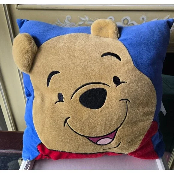 1990s Winnie the Pooh Plush Throw Pillow 3-D Ears rare color and large  16x16