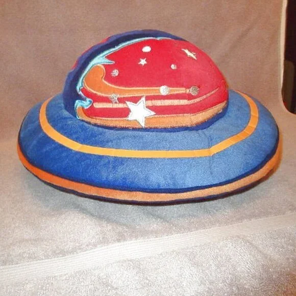 Vtg Celestial Flying Saucer Throw Pillow Plush Accent Stars Saturn Space 16