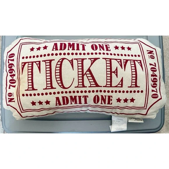 Stratford Home Set Of 2 Movie Pillows. One Says Popcorn & Other Says Ticket