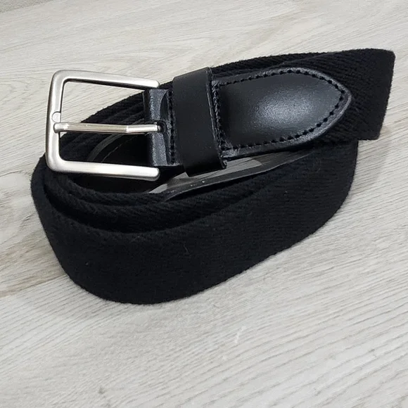 Men's Woven Belt Canvas & Leather Stretch 46-48 Silver Buckle Dominican Republic