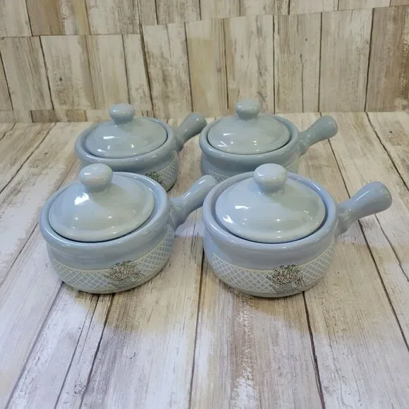 Pastel French Onion Soup Small Crock With Lid Pot  Baby Blue Set Of 4