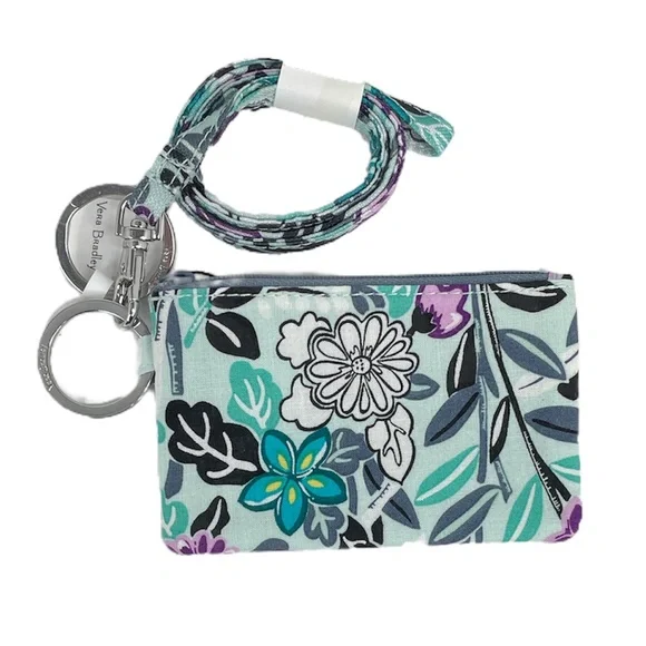 Vera Bradley Penelope’s Garden Lighten Up Zip ID and Lanyard, Green, Purple