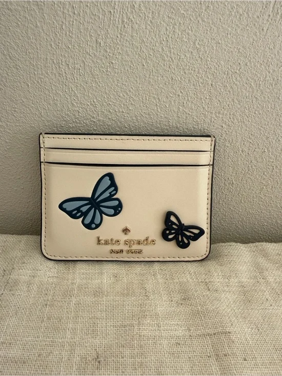kate spade Fluttery Fly Butterfly Small Slim 3D Leather Card Holder