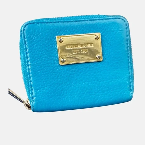 Michael Kors Turquoise Pebbled Leather Small Zip Around Wallet 35T1GT7F1L 4x4x1