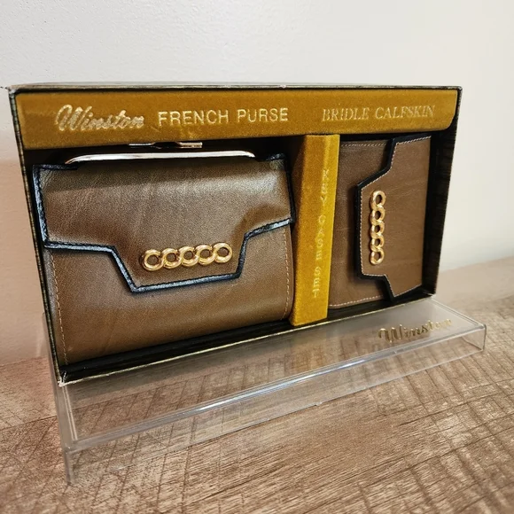 Vtg Winston Leather Bifold Western  Wallet French Purse Key Case  NOS Calfskin
