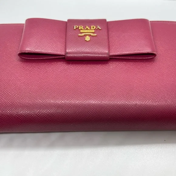 Prada Pink Fiocco Bow Saffiano Lux Long Wallet