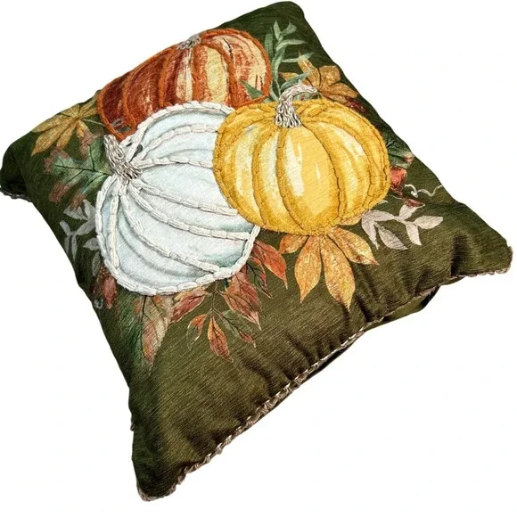 Farmhouse Rachel Ashwell Embroidered Pumpkin Fall Throw Pillow Shabby Chic 16
