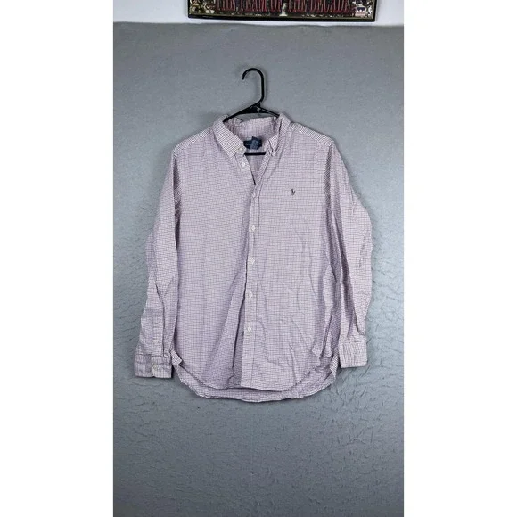 Ralph Lauren Shirt Boys XL 18-20 White Plaid Button Down Long Sleeve Pony‎ Logo