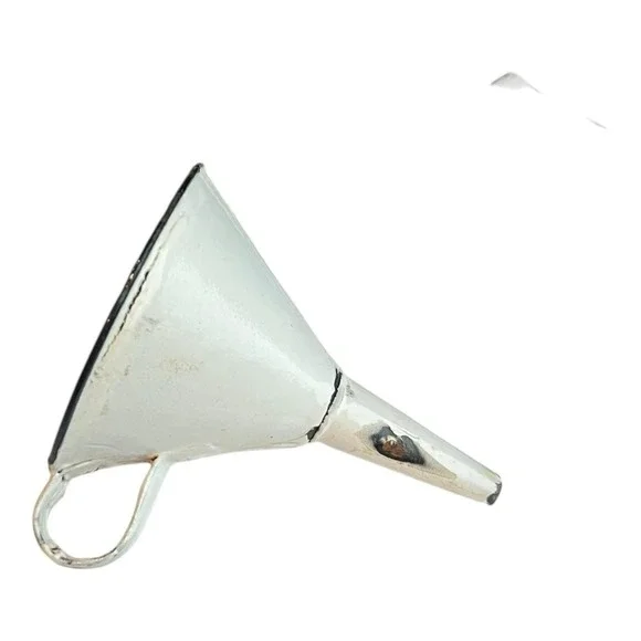 Vintage Small Petite Enamelware Funnel With a Handle Black Trim 4.5