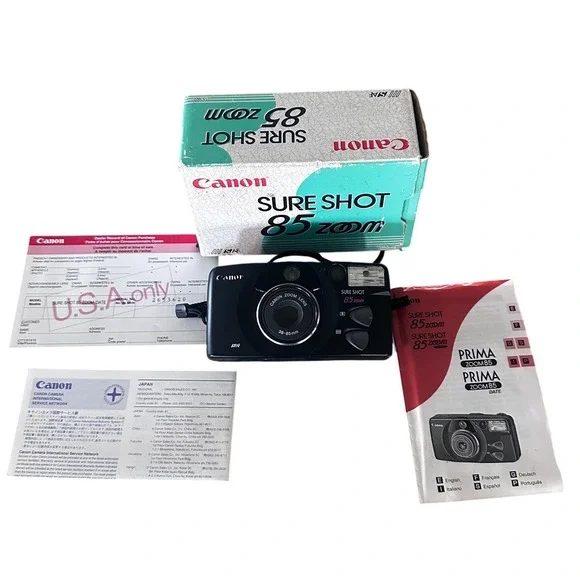 Canon Sure Shot 85 Zoom 35mm Point & Shoot Film Camera Tested with Box Manual