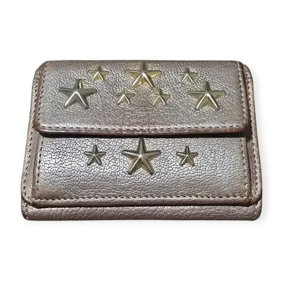 💖 #175 Jimmy Choo Nemo Star Studded Metallic Leather Tri-fold Compact Wallet