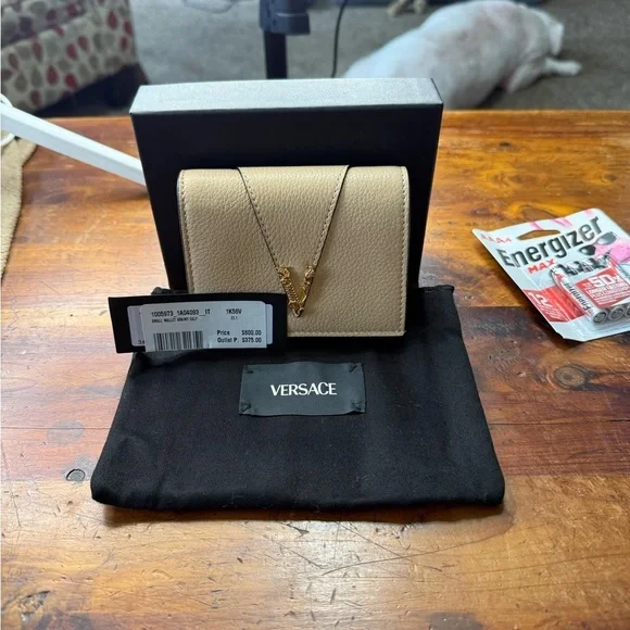 Versace Tan Leather Compact Wallet NWT