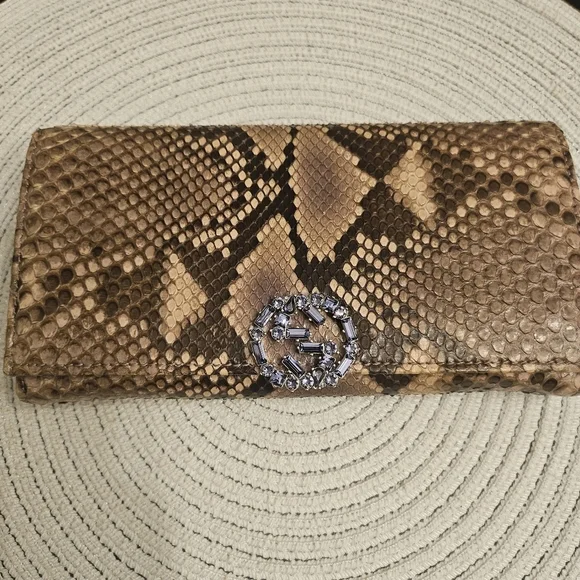 Gucci Python Continental Wallet w/ Crystal GG Logo | Box & Dustbag