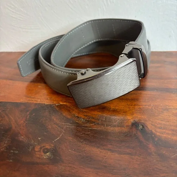 CHAOREN Mens‎ Ratchet Belt Grey Leather Automatic Sliding Buckle Adjustable