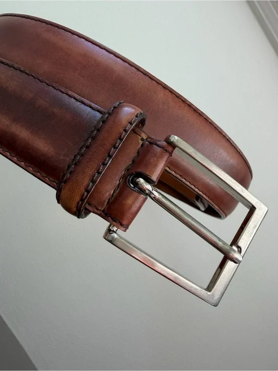 Magnanni Brown Leather Belt Silver Buckle Men’s Size 38